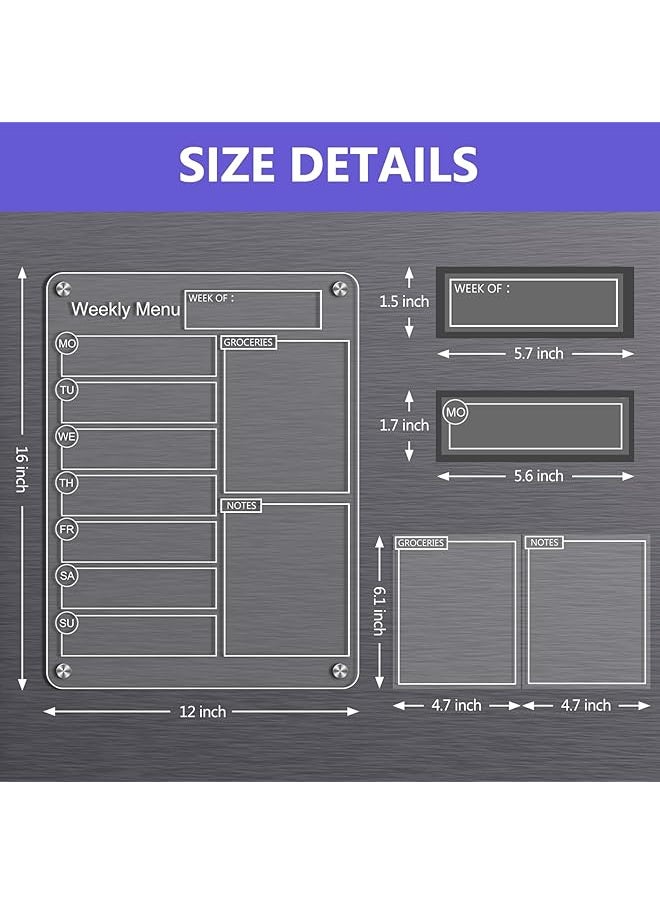 erorex - Acrylic Magnetic Dry Erase Board Weekly Calendar For Fridge 16 Inch X12 Inch Clear Weekly Meal Planner Magnetic Board Reusable Planning Whiteboard Workout Board Meal Planner Magnetic Includes 6 Markers - Image 1