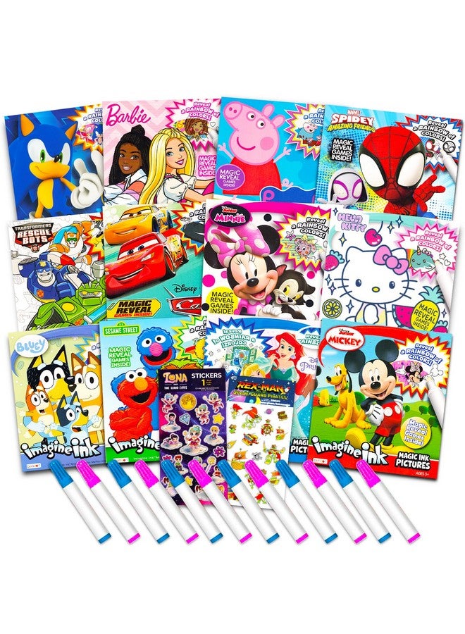 Bendon 12 Mess Free Coloring Books with Mini No Mess Markers - Imagine Ink Coloring Activity Bundle for Toddlers, Kids Ages 3 4 5 6 (72 Messless Coloring Pages with Mickey, Bluey, Peppa Pig) - Image 1