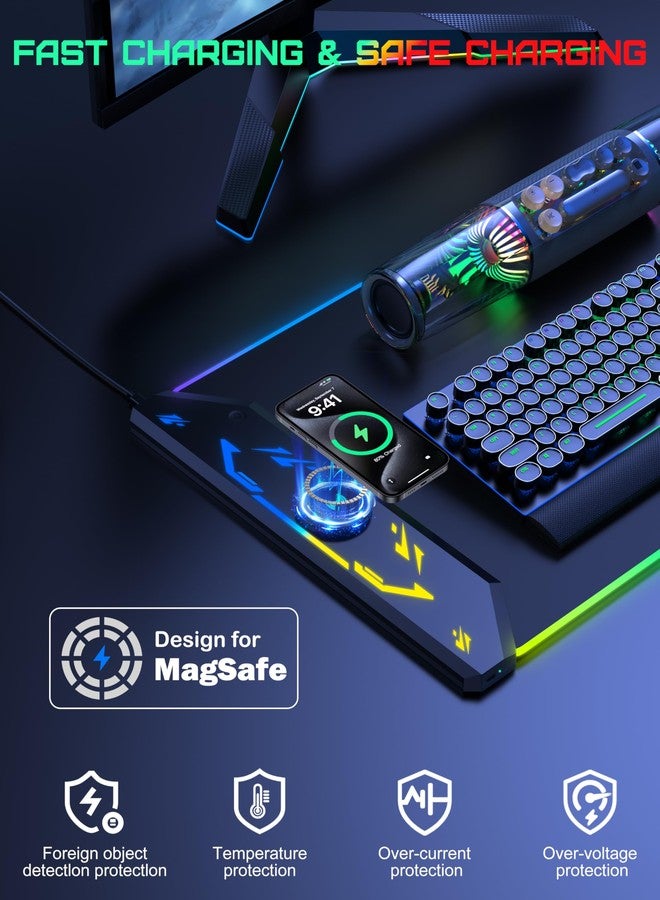 لوحة ماوس لاسلكية قابلة للشحن من توب ميد، لوحة ماوس للألعاب بإضاءة RGB، لوحة مفاتيح كبيرة جدًا مقاومة للماء مقاس 35.4 بوصة × 15.8 بوصة، حصيرة مكتب كمبيوتر رائعة، أسود (تتضمن محول طاقة PD بقوة 20 وات وكابل مضفر بطول 6.56 قدم) - Image 2