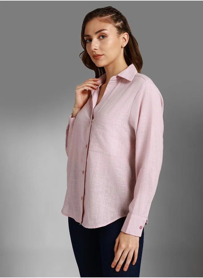 هاي ستار Stay effortlessly stylish with this comfortable Pink Boxy Fit Shirts Solid design crafted from 100% Cotton featuring Long Sleeves with Button closure.