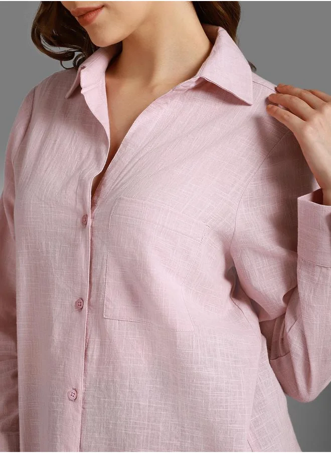HIGH STAR Stay effortlessly stylish with this comfortable Pink Boxy Fit Shirts Solid design crafted from 100% Cotton featuring Long Sleeves with Button closure.
