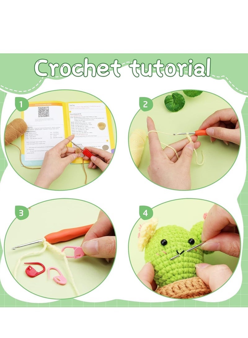 Captaintech Kit for Beginners, Starter Kit, Learn to Kits Adults and Kids, with Hooks, Yarn, Polyester Fiber, Stitch Markers, Plastic Eyes Instructions - Green 3 pcs - Image 2