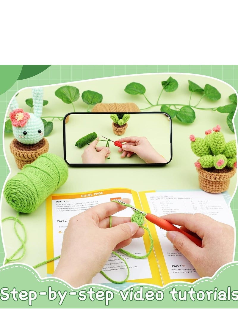 Captaintech Kit for Beginners, Starter Kit, Learn to Kits Adults and Kids, with Hooks, Yarn, Polyester Fiber, Stitch Markers, Plastic Eyes Instructions - Green 3 pcs - Image 3