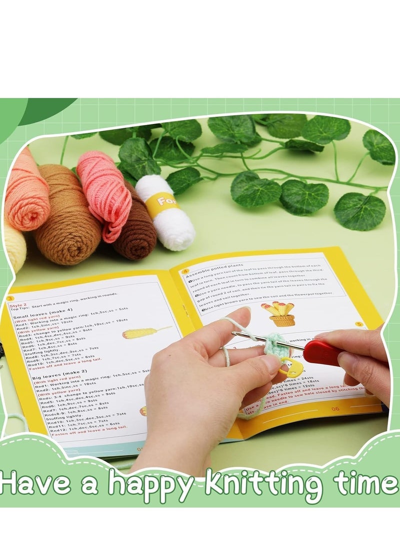 Captaintech Kit for Beginners, Starter Kit, Learn to Kits Adults and Kids, with Hooks, Yarn, Polyester Fiber, Stitch Markers, Plastic Eyes Instructions - Green 3 pcs - Image 4
