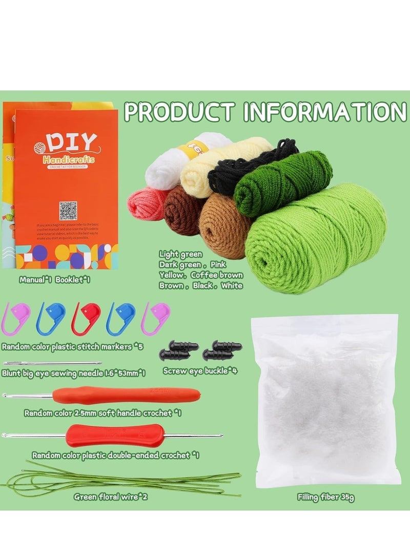 Captaintech Kit for Beginners, Starter Kit, Learn to Kits Adults and Kids, with Hooks, Yarn, Polyester Fiber, Stitch Markers, Plastic Eyes Instructions - Green 3 pcs - Image 5
