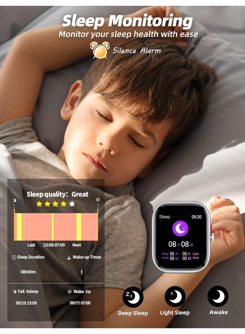 Slothcloud ساعة ذكية للأطفال للفتيات، ساعة تتبع لياقة بدنية للأطفال مقاومة للماء IP68 مع وجه قابل للتخصيص بحجم 1.5 بوصة، مراقب معدل ضربات القلب والنوم، 19 وضع رياضي، عداد السعرات الحرارية، ساعة منبه، هدايا رائعة للأطفال 6+ (أسود) - Image 2
