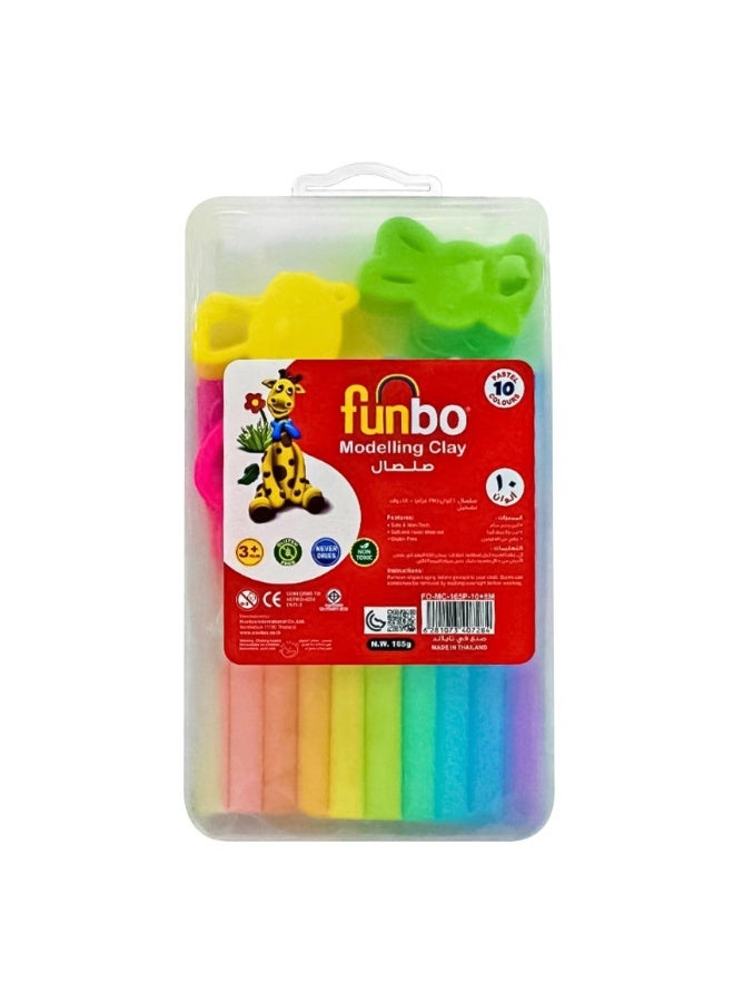 FUNBO PASTEL MODELLING CLAY SET - 10 COLOURS (165G) WITH 8 MOLDS & 1 CRAFT TOOL