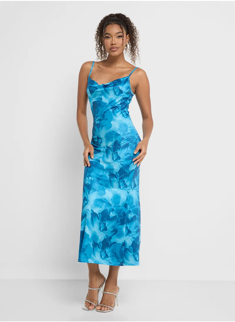جينجر Strappy Blurred Floral Bodycon Dress