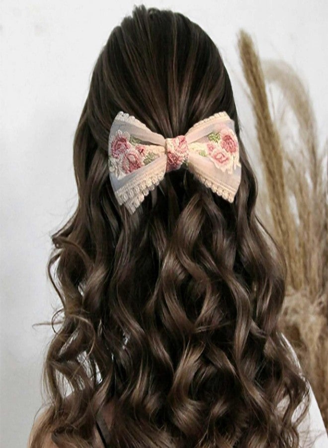 Cerun Floral Lace Bow Hair Clip for Women and Girls | Stylish Vintage Ribbon Bowknot Hair Accessory | Non-Slip Decorative Hairpin for Thick and Thin Hair | Ideal for Daily Parties and Events (Pink) - Image 3