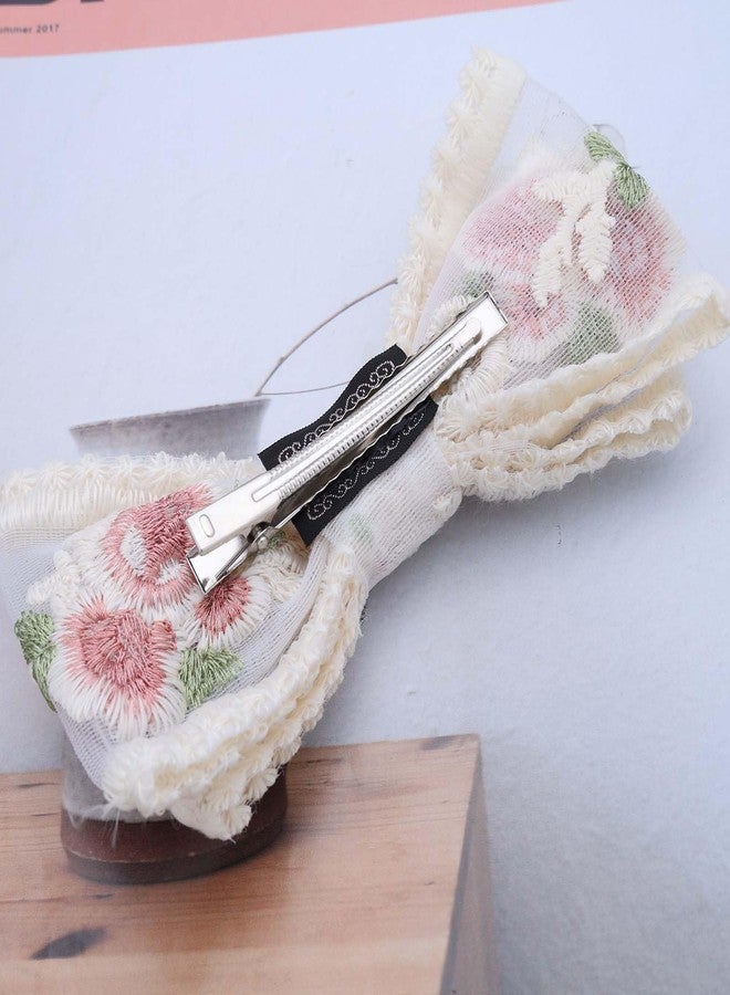 Cerun Floral Lace Bow Hair Clip for Women and Girls | Stylish Vintage Ribbon Bowknot Hair Accessory | Non-Slip Decorative Hairpin for Thick and Thin Hair | Ideal for Daily Parties and Events (Pink) - Image 5