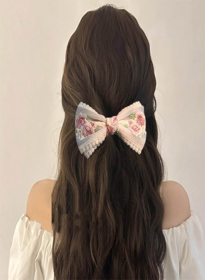 Cerun Floral Lace Bow Hair Clip for Women and Girls | Stylish Vintage Ribbon Bowknot Hair Accessory | Non-Slip Decorative Hairpin for Thick and Thin Hair | Ideal for Daily Parties and Events (Pink) - Image 2