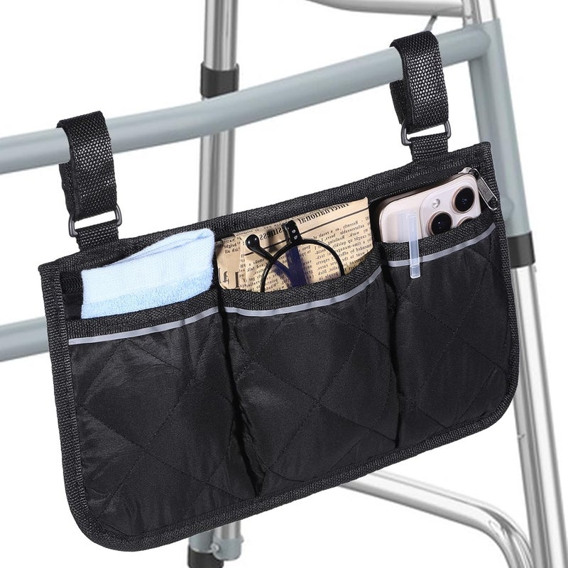 Qianyu Walker Bag Walker Storage with Reflective Strips Folding Basket Wheel Chair Accessories Bag Lightweight Hand Free Storage Carrier Tote Universal Size for Seniors Rollator Accessories - Image 1
