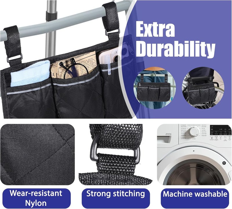 Qianyu Walker Bag Walker Storage with Reflective Strips Folding Basket Wheel Chair Accessories Bag Lightweight Hand Free Storage Carrier Tote Universal Size for Seniors Rollator Accessories - Image 5