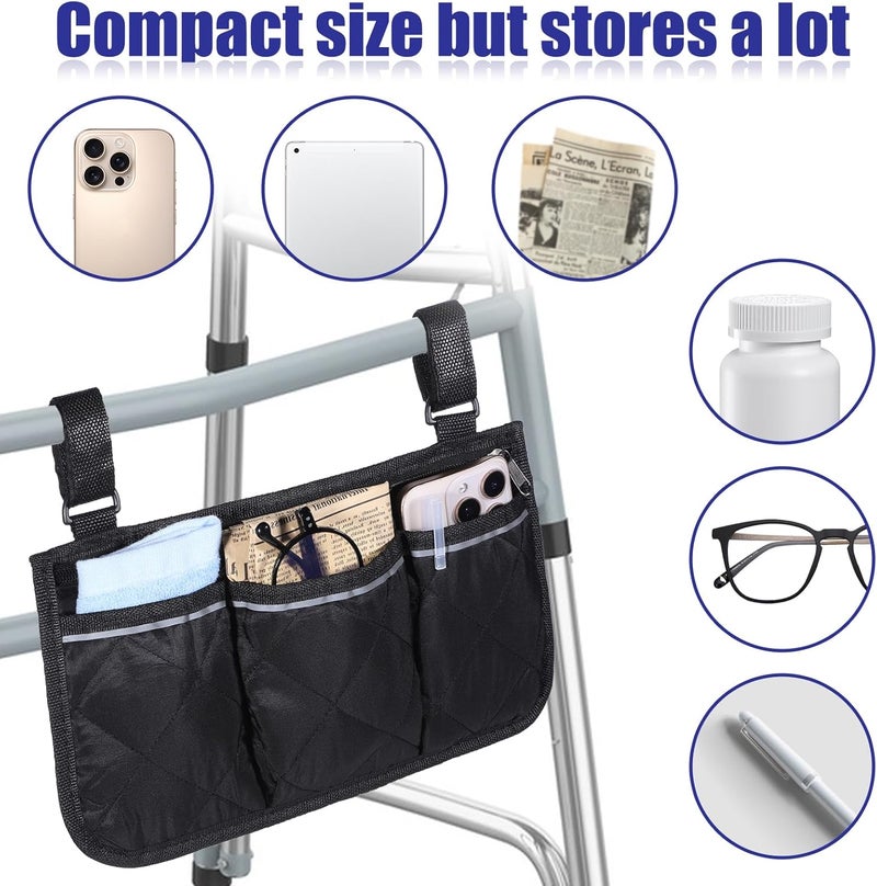 Qianyu Walker Bag Walker Storage with Reflective Strips Folding Basket Wheel Chair Accessories Bag Lightweight Hand Free Storage Carrier Tote Universal Size for Seniors Rollator Accessories - Image 3