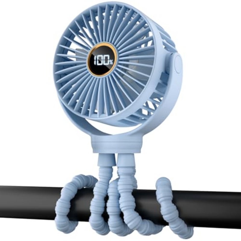 Portable Stroller Mini Fan, Small Rechargeable Personal Fan, Travel Essentials for Baby, Wagon, Car Seat, Treadmill, Battery Powered Biking Gear Accessories, 360° Rotation, 3-Speed, Display - Image 1