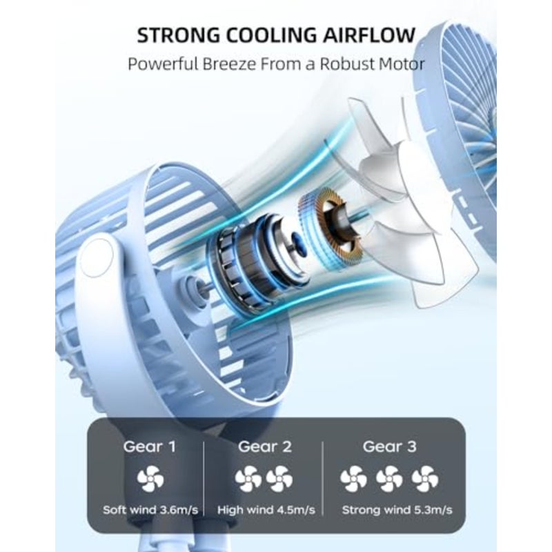 Portable Stroller Mini Fan, Small Rechargeable Personal Fan, Travel Essentials for Baby, Wagon, Car Seat, Treadmill, Battery Powered Biking Gear Accessories, 360° Rotation, 3-Speed, Display - Image 3