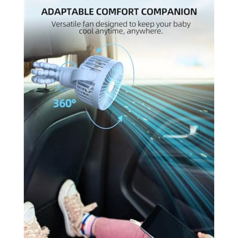 Portable Stroller Mini Fan, Small Rechargeable Personal Fan, Travel Essentials for Baby, Wagon, Car Seat, Treadmill, Battery Powered Biking Gear Accessories, 360° Rotation, 3-Speed, Display - Image 5