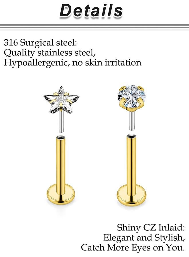Ocptiy 20G 18G 16G Push in Theadless Nose Rings Studs Hypoallergenic Lip Labret Jewelry Flat Back Nose Stud Stainless Steel Cartilage Helix Tragus Earrings for Women Men 6mm 7mm 8mm Bars Diamond 3mm - Image 3