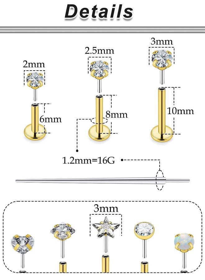 Ocptiy 20G 18G 16G Push in Theadless Nose Rings Studs Hypoallergenic Lip Labret Jewelry Flat Back Nose Stud Stainless Steel Cartilage Helix Tragus Earrings for Women Men 6mm 7mm 8mm Bars Diamond 3mm - Image 2