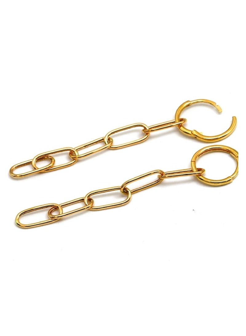 Gold Zone Real Gold Paper Clip Hanging Earring Set - Image 1