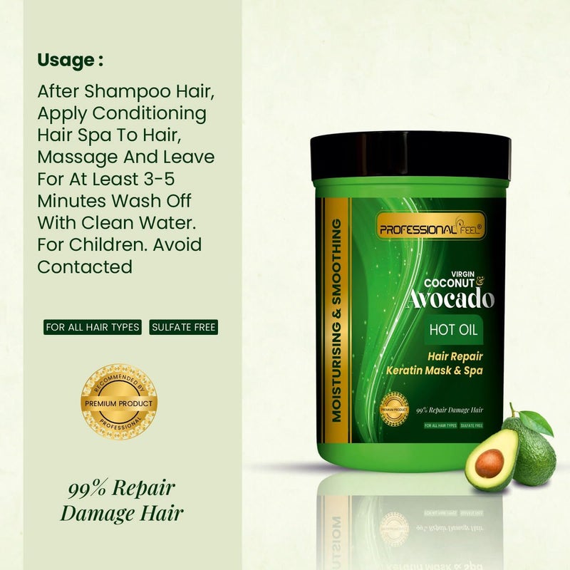 Professional Feel Virgin Coconut  Avocado Oil Hair Repair Keratin Hair Repair Mask  Spa Moisturising Smoothing Hair Spa 800 gm - Image 5