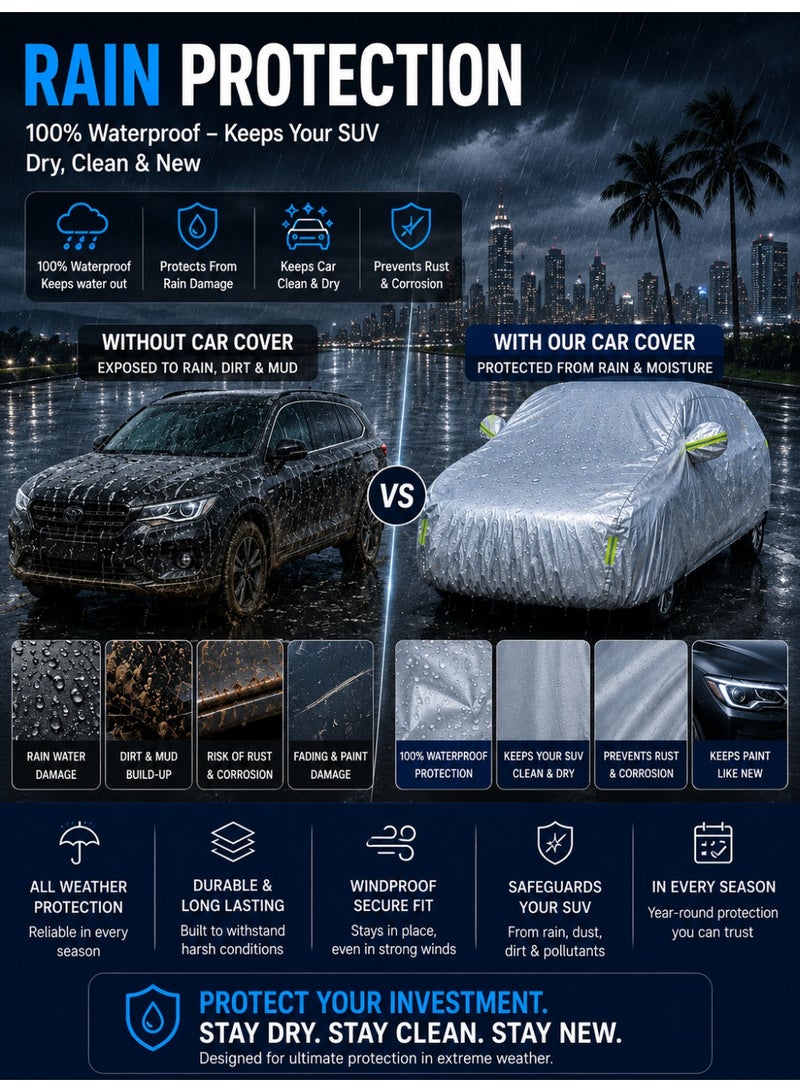 Eworld Premium SUV Car Cover Waterproof 3-Layer Protection - UV & Heat Resistant, Dust & Scratch Proof Full Car Cover for SUVs with Straps & Storage Bag - Image 4