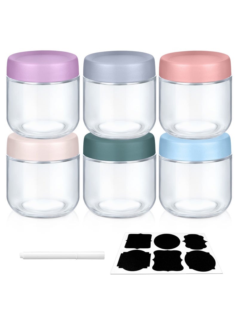 SKYLINK 6Pack 12oz Glass Storage Jars with Colorful Lids – Small Clear Jars for Food, Spices, Sauces, Snacks – Reusable Containers with Labels & Marker  - Image 1