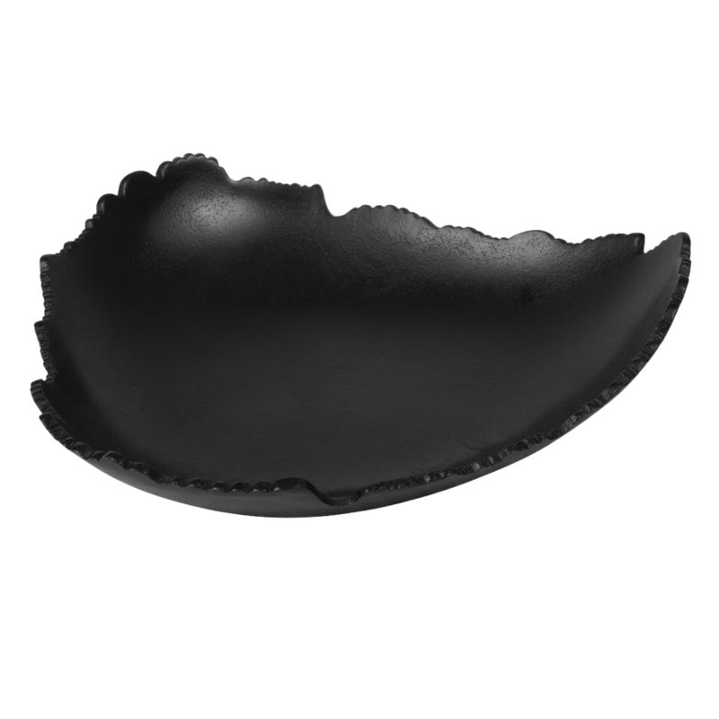 Gute 12 Inch Premium Decorative Antique Black Matte Hammered Torn Metal Centerpiece Bowl, Sculpted Leaf Edges Coated Allure Aluminum Platter Modern Table Accent, Home Kitchen Dining Room Textured Display - Image 1