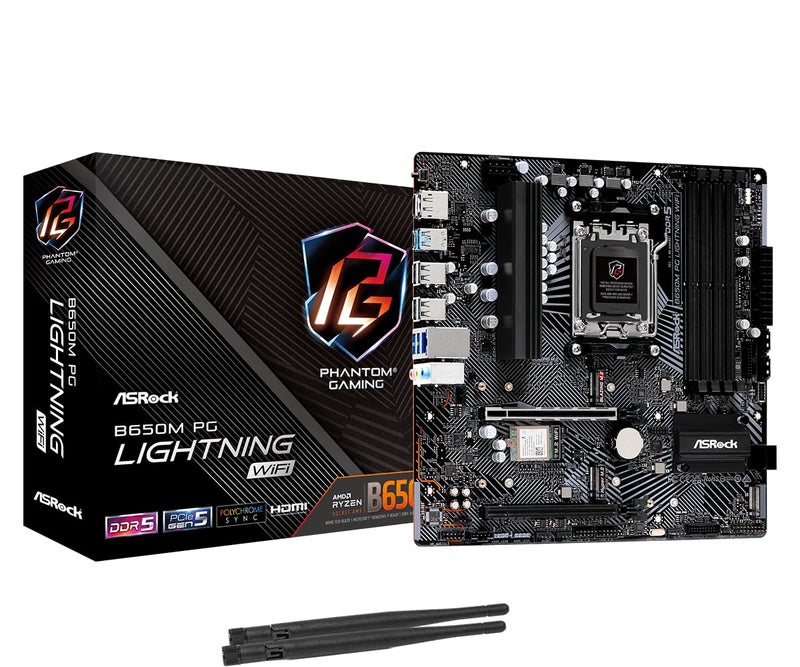 ASRock B650M PG Lightning WiFi 6E AMD Ryzen 9000/8000/7000 Series Socket AM5 B650 DDR5 up to 7200+ (OC) MHz 256 GB SATA3 6.0 Gb/s Micro ATX Motherboard M.2 RGB LED BIOS Flashback - Image 1