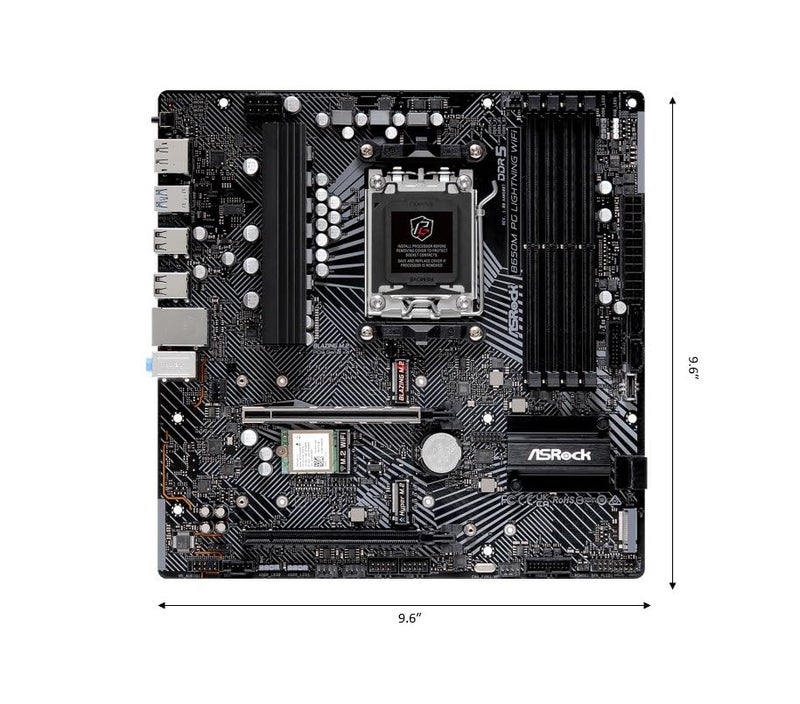 ASRock B650M PG Lightning WiFi 6E AMD Ryzen 9000/8000/7000 Series Socket AM5 B650 DDR5 up to 7200+ (OC) MHz 256 GB SATA3 6.0 Gb/s Micro ATX Motherboard M.2 RGB LED BIOS Flashback - Image 2