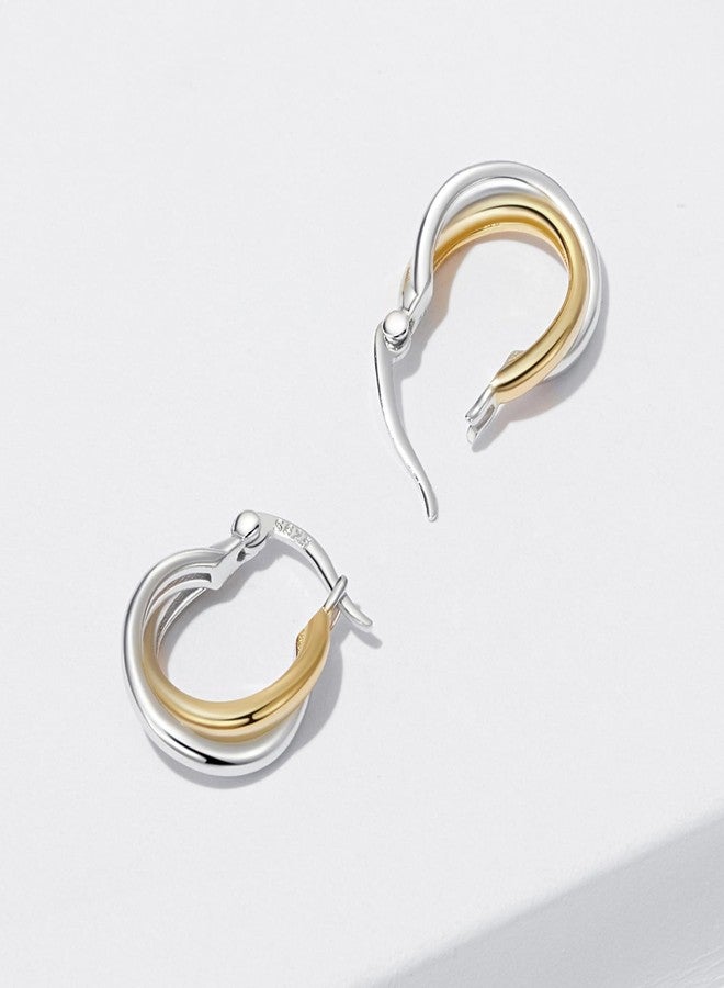 WOSTU 14K Gold Plated Two-Tone Oval Hoop Earrings for Women, Water Drop Design Lightweight Huggie Earrings,925 Sterling Silver Posts Double Drop Chunky Hoops Hypoallergenic Ear Buckles, Brass, No - Image 5