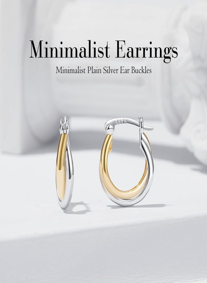 WOSTU 14K Gold Plated Two-Tone Oval Hoop Earrings for Women, Water Drop Design Lightweight Huggie Earrings,925 Sterling Silver Posts Double Drop Chunky Hoops Hypoallergenic Ear Buckles, Brass, No - Image 4