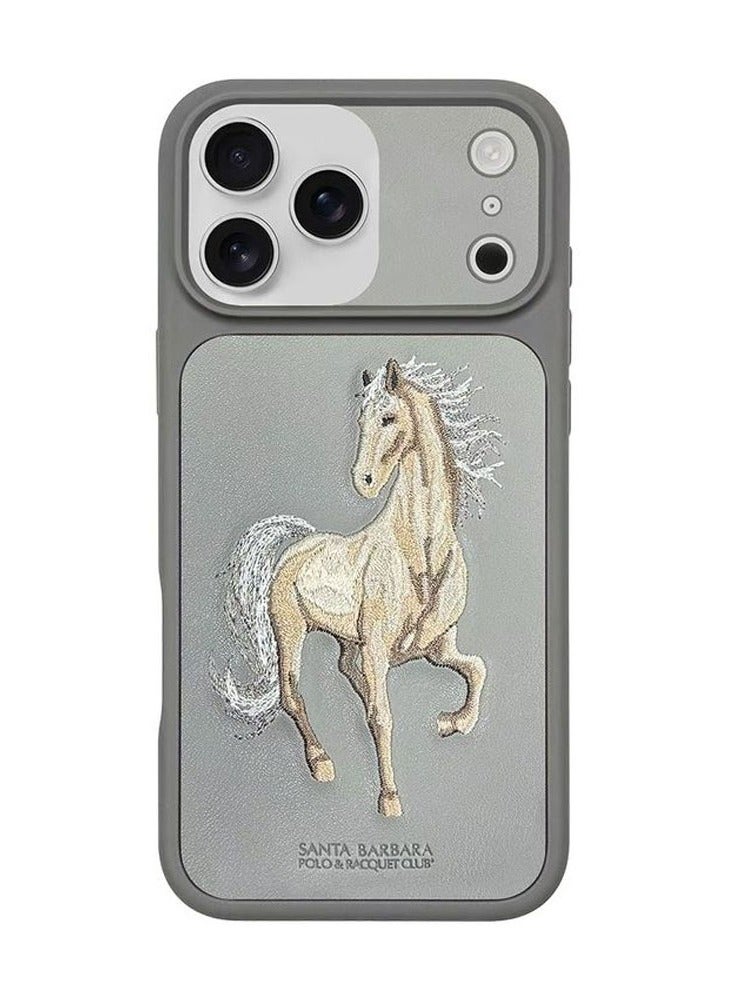 SANTA BARBARA POLO & RACQUET CLUB Boris Series Horse Embroidery MagSafe Phone Case for iPhone 17 Pro – Shockproof, Premium Pleather & TPU, Anti-Slip Grip, Raised Edges for Screen & Camera Protection, Scratch-Resistant, Lightweight & Slim Design – Titanium Grey - Image 1
