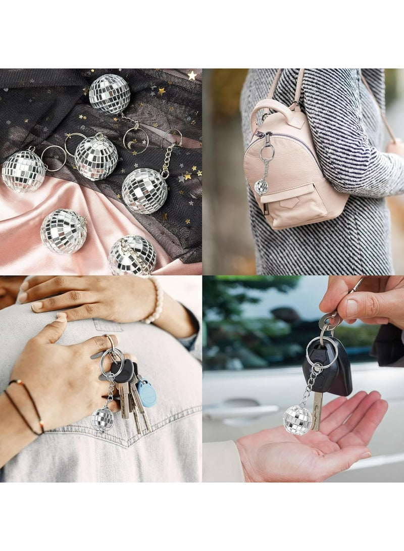 Oasisgalore Shine Bright with 70s Disco Ball Keychain Set - 8 Pieces Mirror Ball Party Favors - Silver Keychains - Fun Party Supplies & Accessories - Image 2