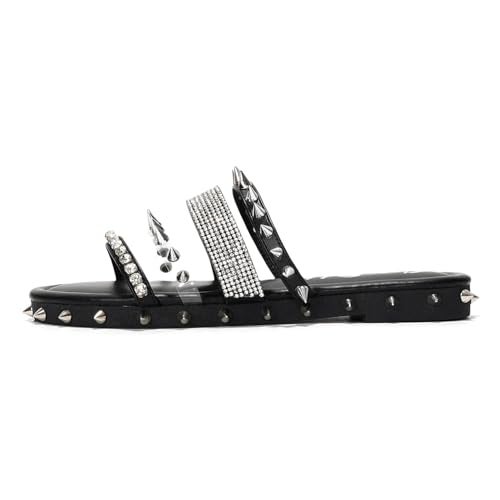 Cape Robbin Women's Slide Sandals Spiked Flat Slides, Summer 2025 Comfortable Slip-On Beach Shoes with PU Leather Sole (Xtreme) - Black Size 10 - Image 3