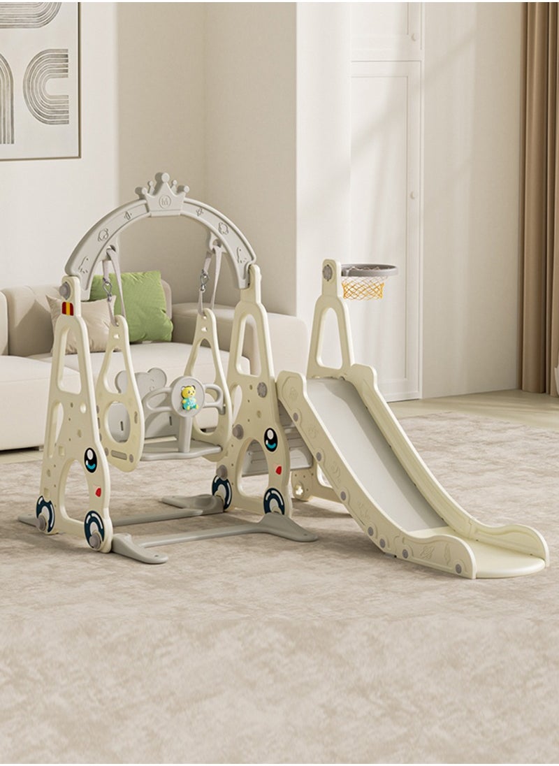 Pokuula - 4 in 1 Toddler Swing and Slide Set for Children Baby Swing Set with Slide, Basketball Hoop and Long Slide - Image 1