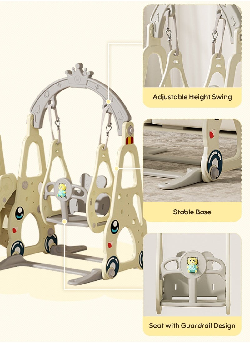 Pokuula - 4 in 1 Toddler Swing and Slide Set for Children Baby Swing Set with Slide, Basketball Hoop and Long Slide - Image 1