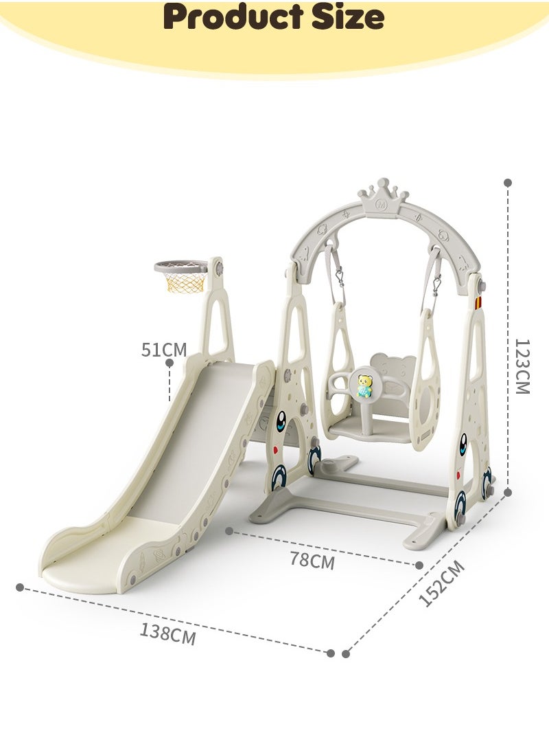 Pokuula - 4 in 1 Toddler Swing and Slide Set for Children Baby Swing Set with Slide, Basketball Hoop and Long Slide - Image 1