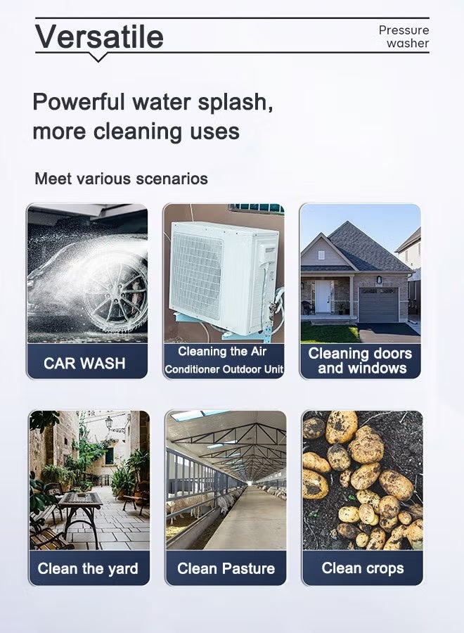 EzzySo Electric Pressure Washer, 3000W Max 7-12 Mpa Pressure Washer with Nozzle, Foam Pot and Spray Gun, 220V Pressure Washer with Hose and Power Cord for Floors/Cars/Fences/Yards - Image 5