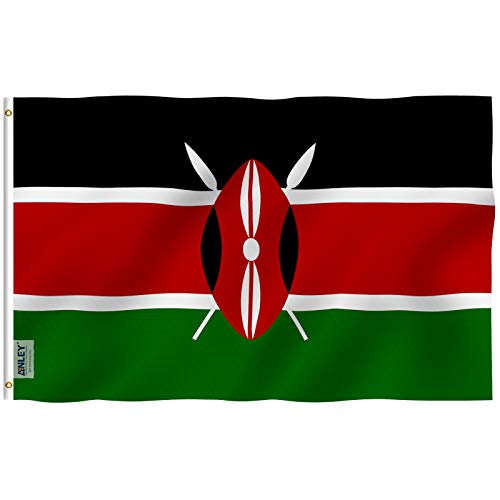ANLEY Fly Breeze 3x5 Feet Kenya Flag Vivid Color and Fade Proof Canvas Header and Double Stitched Republic of Kenya Flags Polyester with Brass Grommets 3 X 5 Ft - Image 1