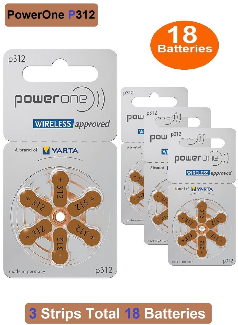 Power One Pack Of 18 Pieces 1.45V Original High Level Hearing Aid Batteries P312  - Image 1