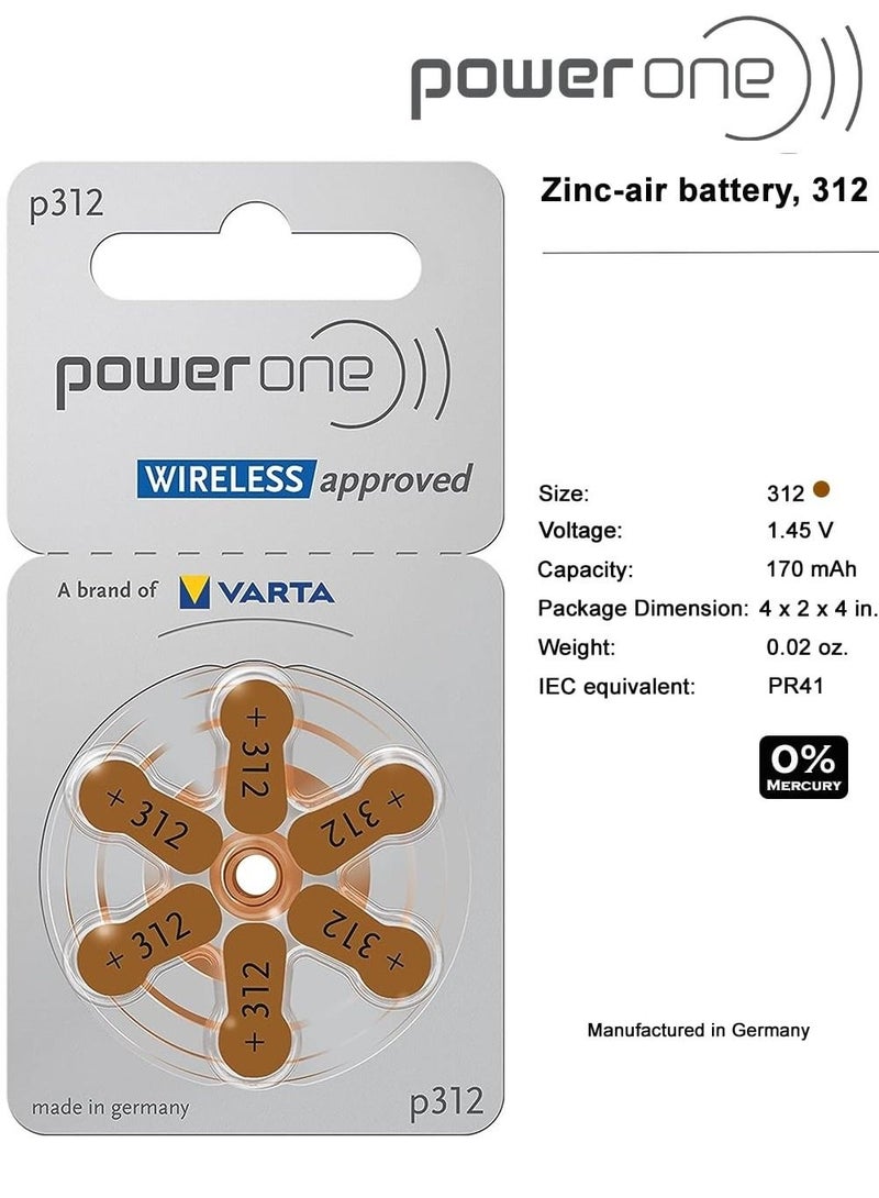 Power One Pack Of 18 Pieces 1.45V Original High Level Hearing Aid Batteries P312  - Image 3