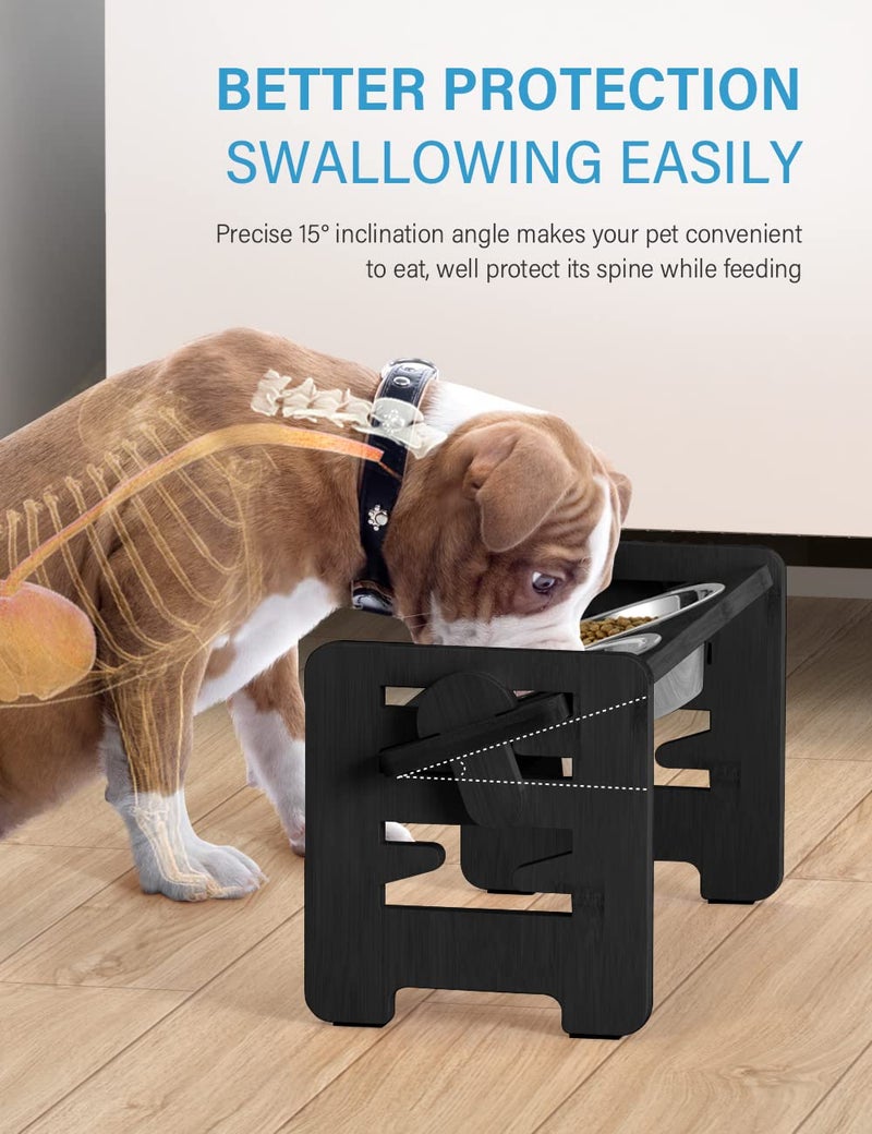 Vantic Elevated Dog Bowls, Adjustable Raised Dog Bowl Stand for Small Puppy and Cats, Sturdy Bamboo Pet Food Feeder with 2 Stainless Steel Dishes, Black - Image 4