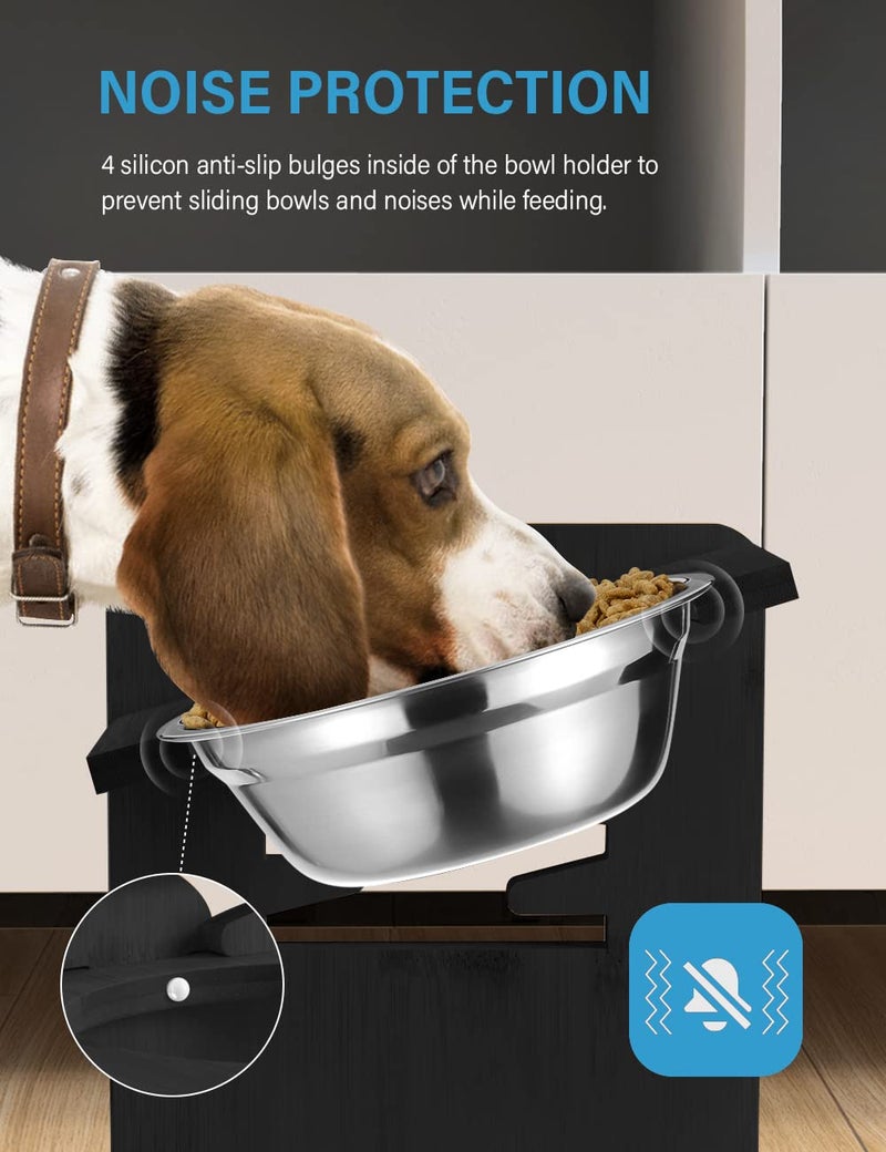 Vantic Elevated Dog Bowls, Adjustable Raised Dog Bowl Stand for Small Puppy and Cats, Sturdy Bamboo Pet Food Feeder with 2 Stainless Steel Dishes, Black - Image 5