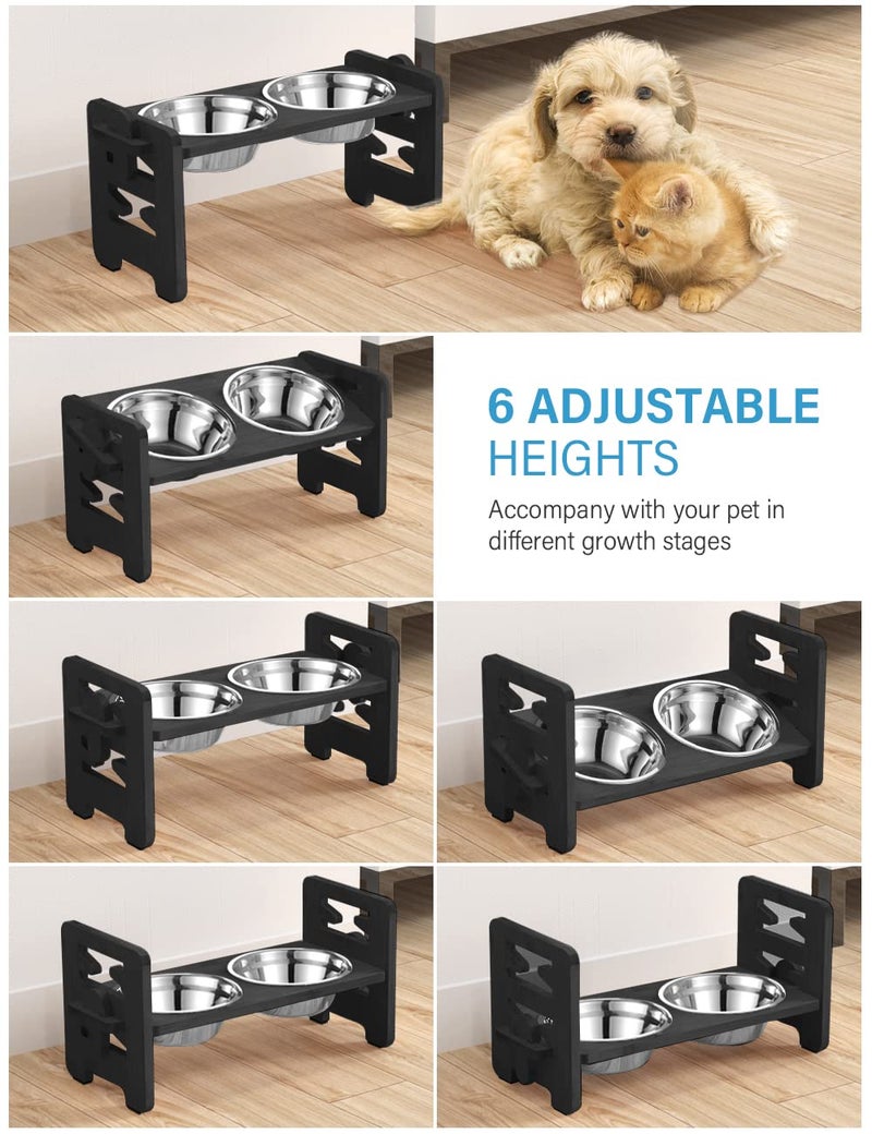 Vantic Elevated Dog Bowls, Adjustable Raised Dog Bowl Stand for Small Puppy and Cats, Sturdy Bamboo Pet Food Feeder with 2 Stainless Steel Dishes, Black - Image 3