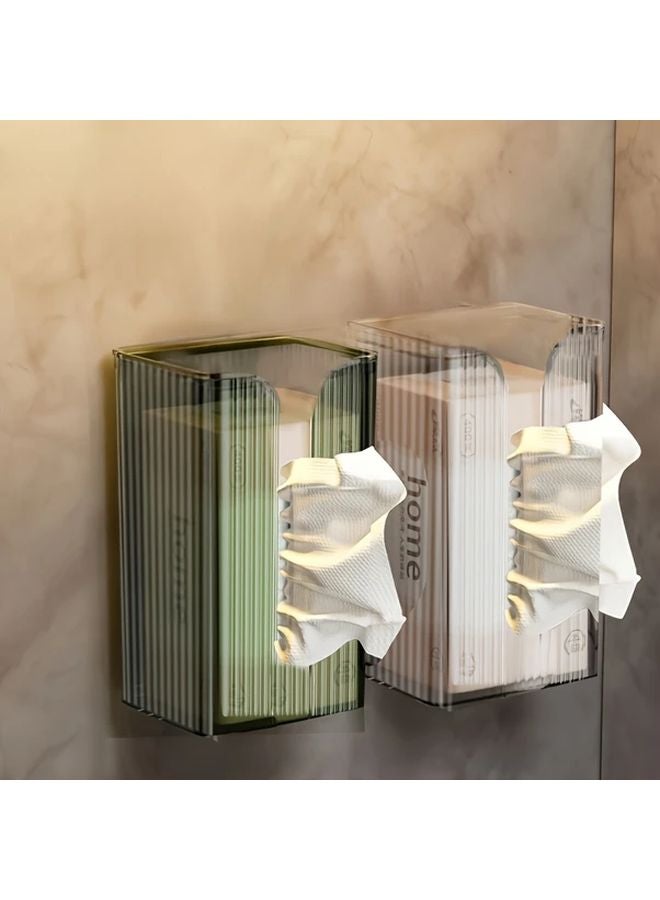 Modern Square Wall Mounted Tissue Box Transparent White Green 2 Pack Bathroom Kitchen Organizer - Image 1