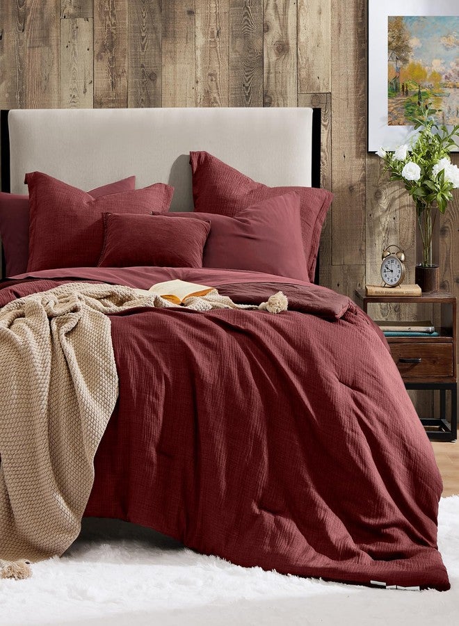 Geniospin طقم لحاف جينيوسبين الأحمر الزاهي بحجم كوين - 7 قطع، طقم مفروشات سادة مناسب لجميع الفصول، طقم سرير مزخرف مع ملاءات - Image 1