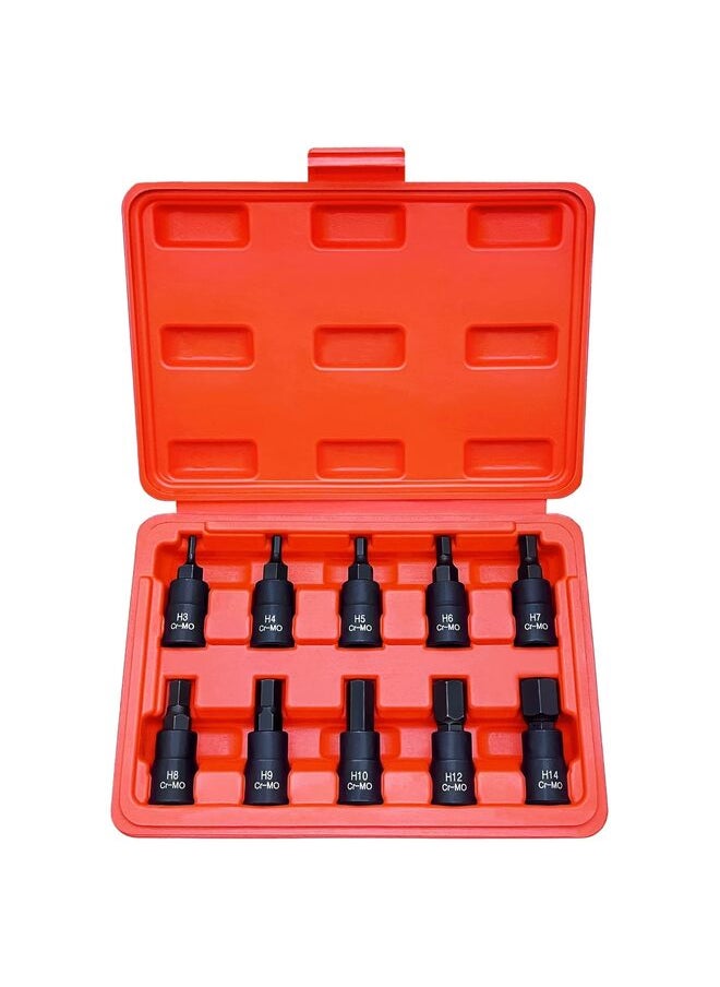 10pcs Bit Socket Set,Cr-Mo Steel Hexagonal Screwdriver Metric Set | 3/8-Inch Drive | Storage Case (Size : H)  - Image 1