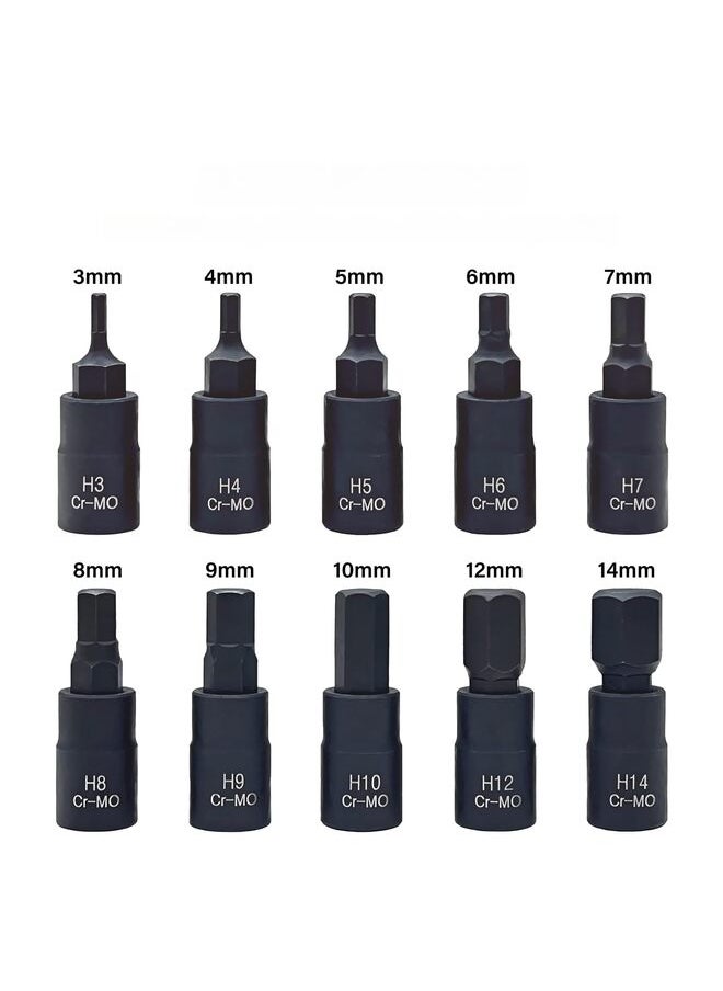 10pcs Bit Socket Set,Cr-Mo Steel Hexagonal Screwdriver Metric Set | 3/8-Inch Drive | Storage Case (Size : H)  - Image 2