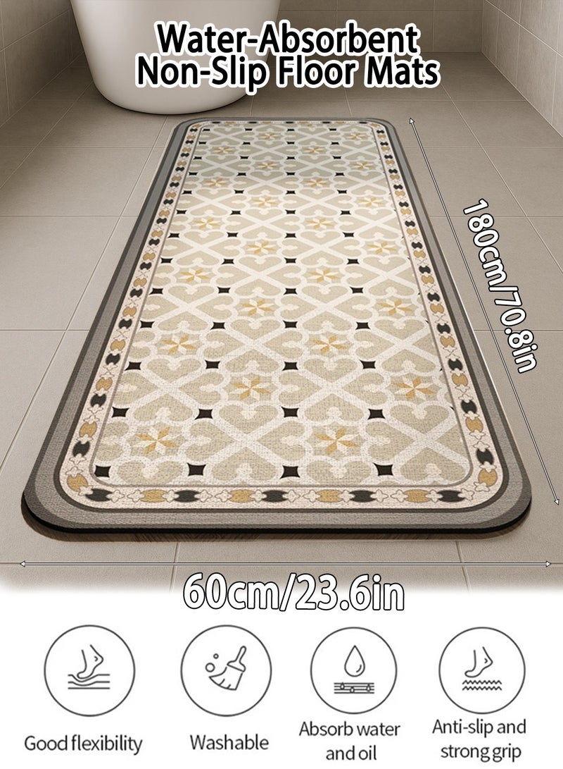 Bathroom Mat,60x180cm / 23.6x70.9in, Non-Slip Water Absorbent Bath Rug, Quick-Drying & Anti-Fouling Carpet, Easy-to-Clean & Durable Floor Mat with Stylish Pattern, Formaldehyde-Free Material for Bathroom, Shower, Hallway – Ideal for Families, Kids & Seniors  - Image 1